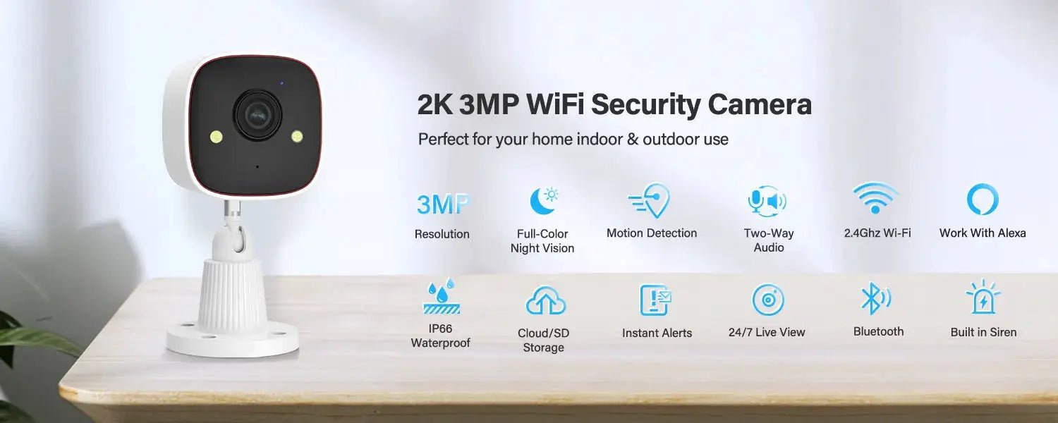 Outdoor Wireless Security Camera 3MP 1296P With WiFi For Property Monitoring