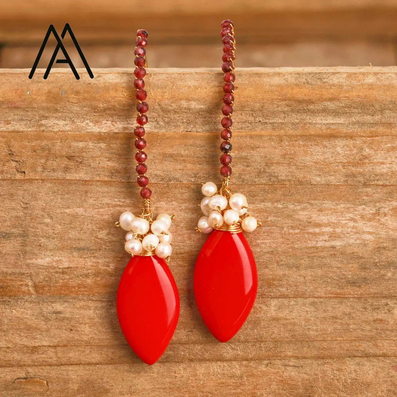 Oval Gemstone Earrings Natural Red Agate Amethyst Handmade - OurLum.com
