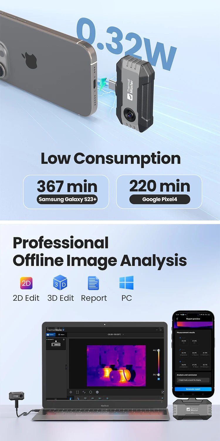 P1 Thermal Camera Pro - Android And IPhoneX 320x240 IR 600C 25Hz HVAC Inspection
