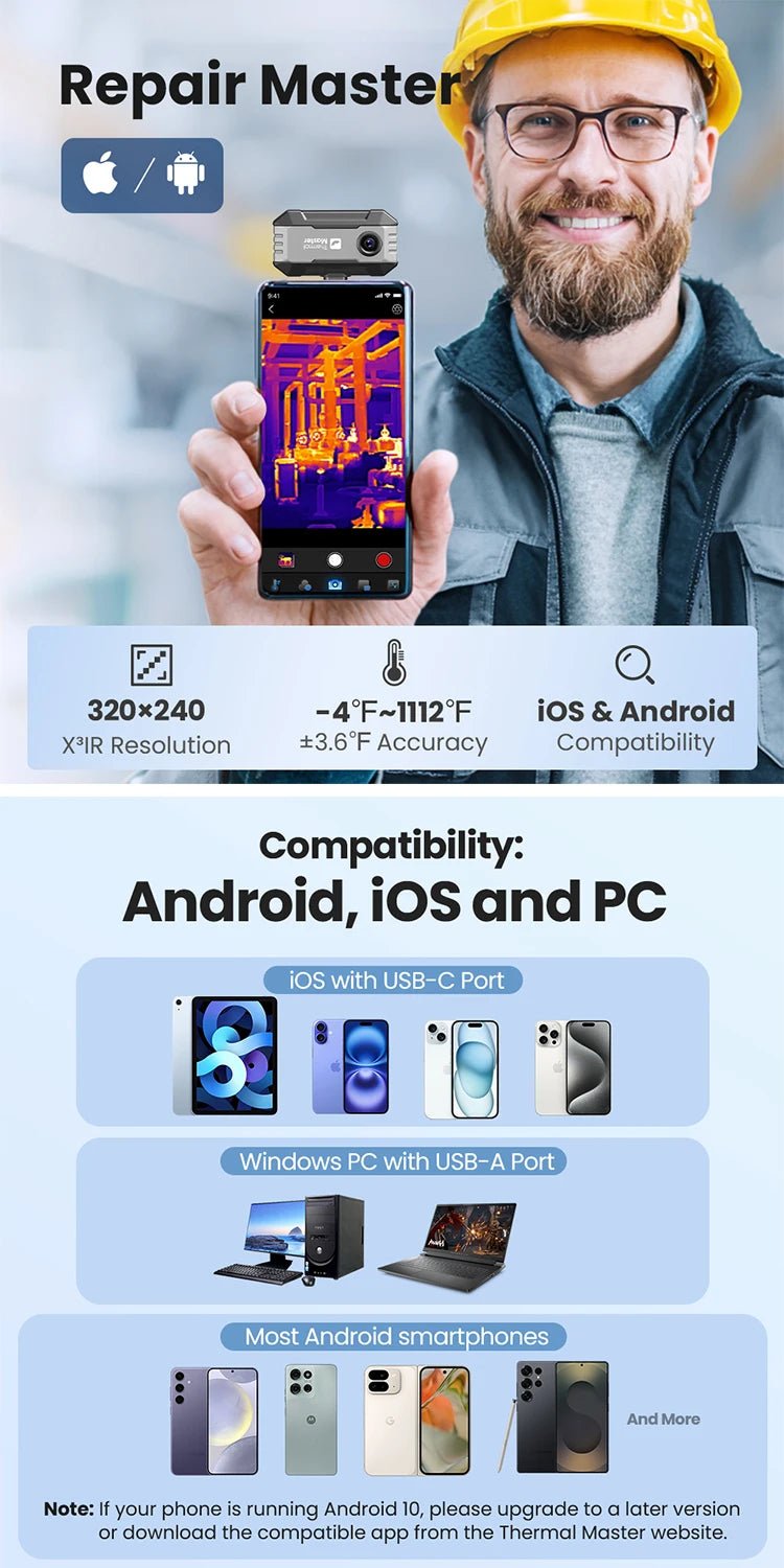 P1 Thermal Camera Pro - Android And IPhoneX 320x240 IR 600C 25Hz HVAC Inspection