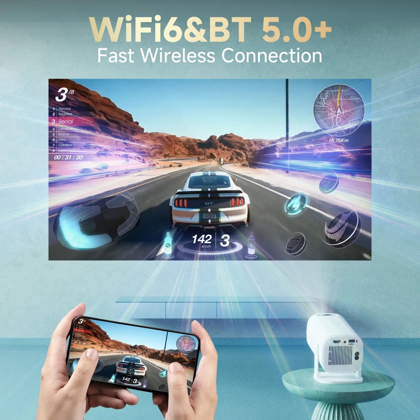 P30 PRO Smart Mini Projector - Android 14, WiFi 6, BT 5.0, 720P Portable Theater