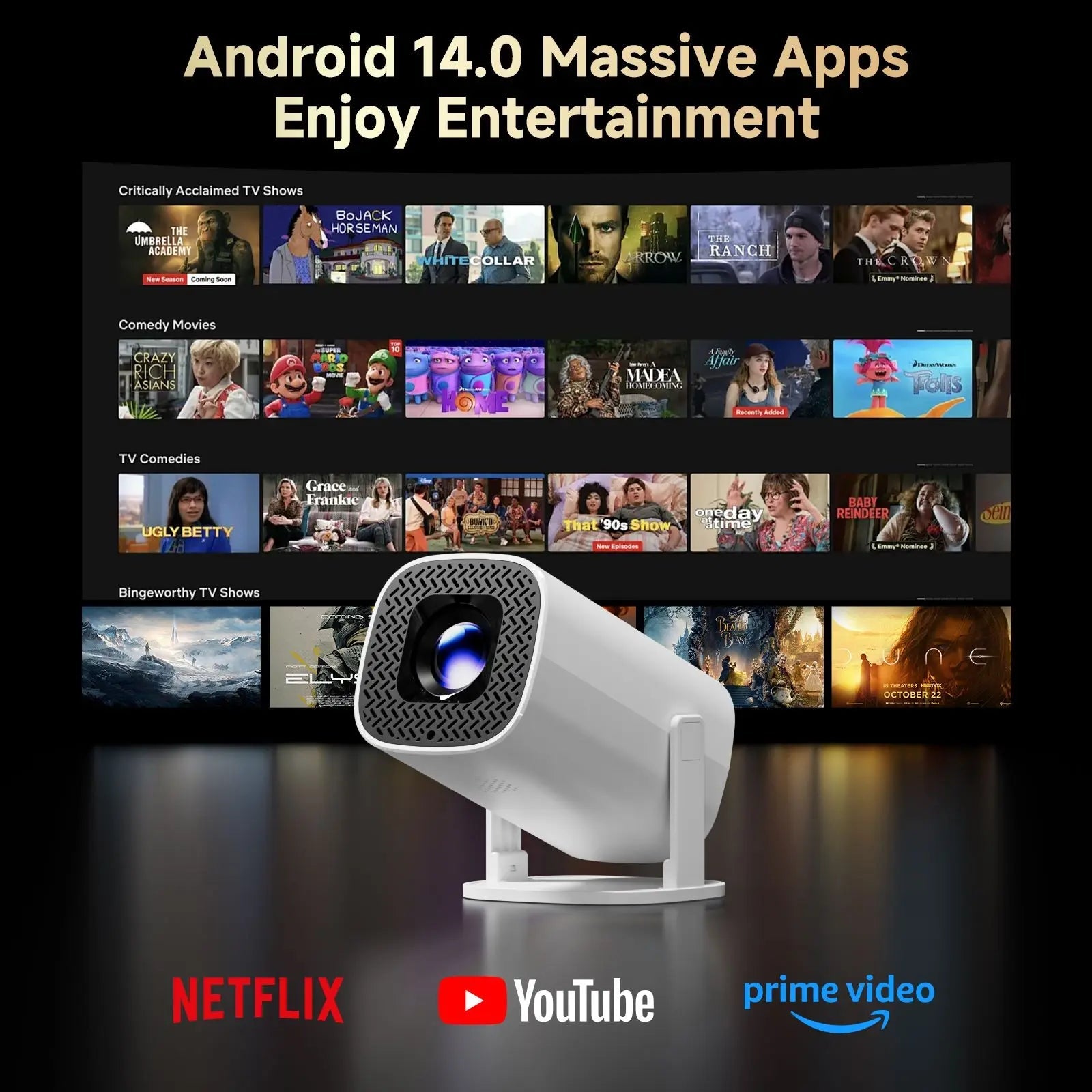 P30 PRO Smart Mini Projector - Android 14, WiFi 6, BT 5.0, 720P Portable Theater