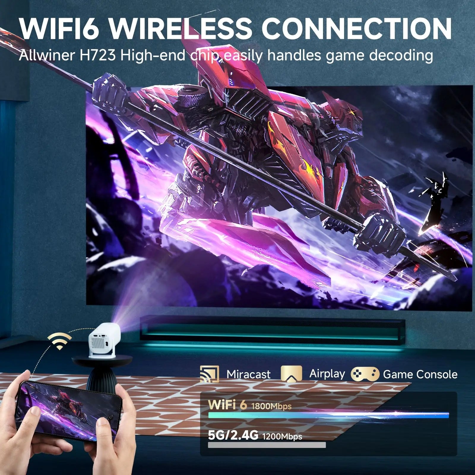 P30 PRO Smart Mini Projector - Android 14, WiFi 6, BT 5.0, 720P Portable Theater