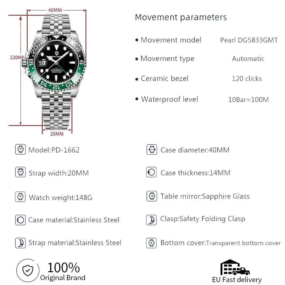 Pagani Design Luxury GMT Mechanical Wristwatch Adventure