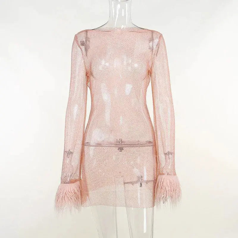 Party Sparkle Feathered Dress For Evening Events Women