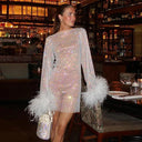 Party Sparkle Feathered Dress Shine at Events Women's Fashion
