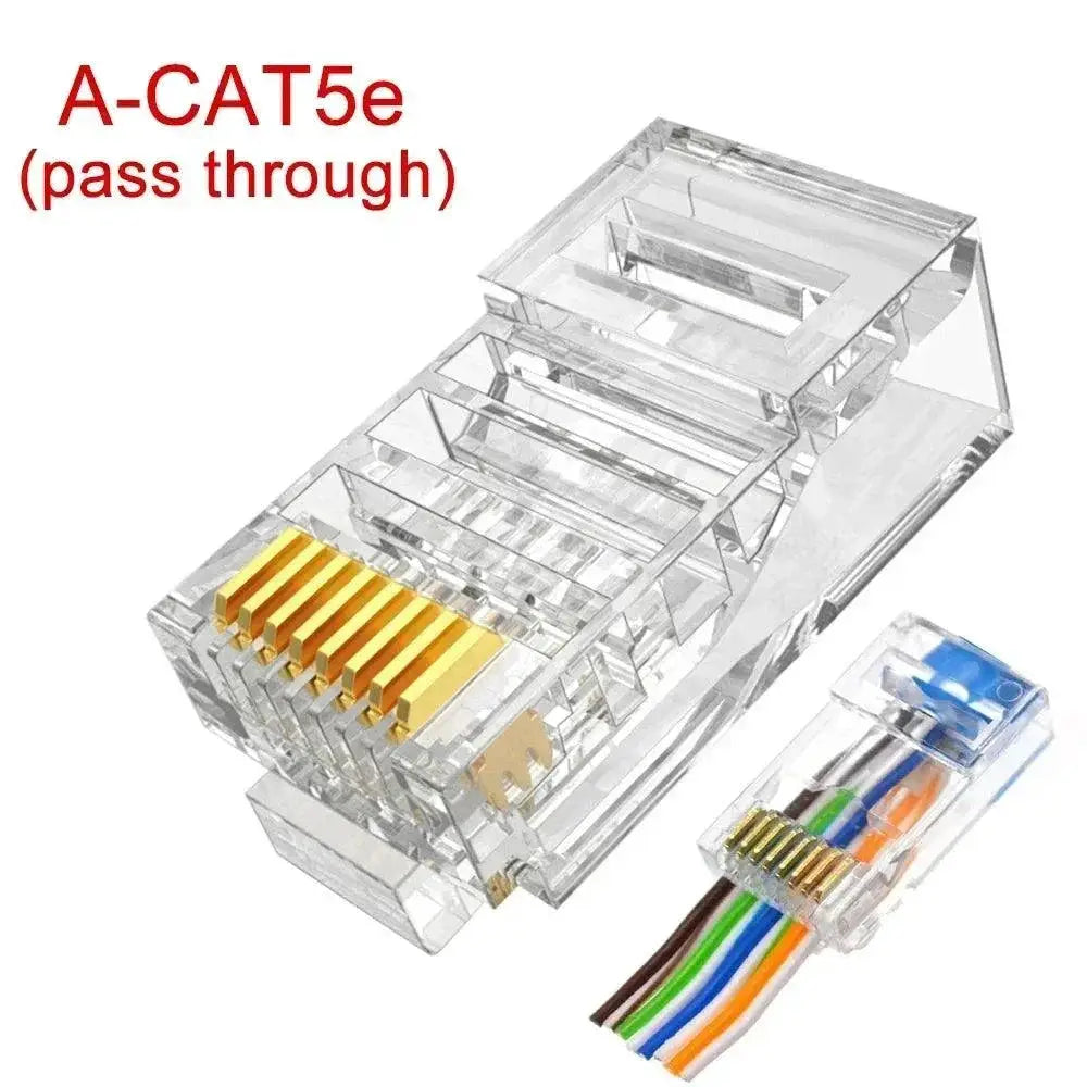 Pass Through RJ45 Gold Plated Cat6 Cat5e Connectors