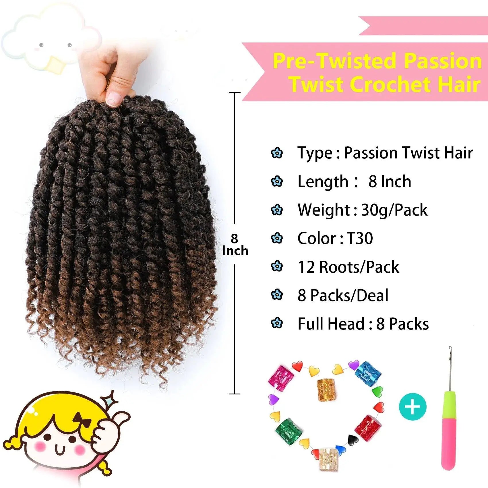 Passion Twist Crochet Hair For Stylish Black Women 8 Packs