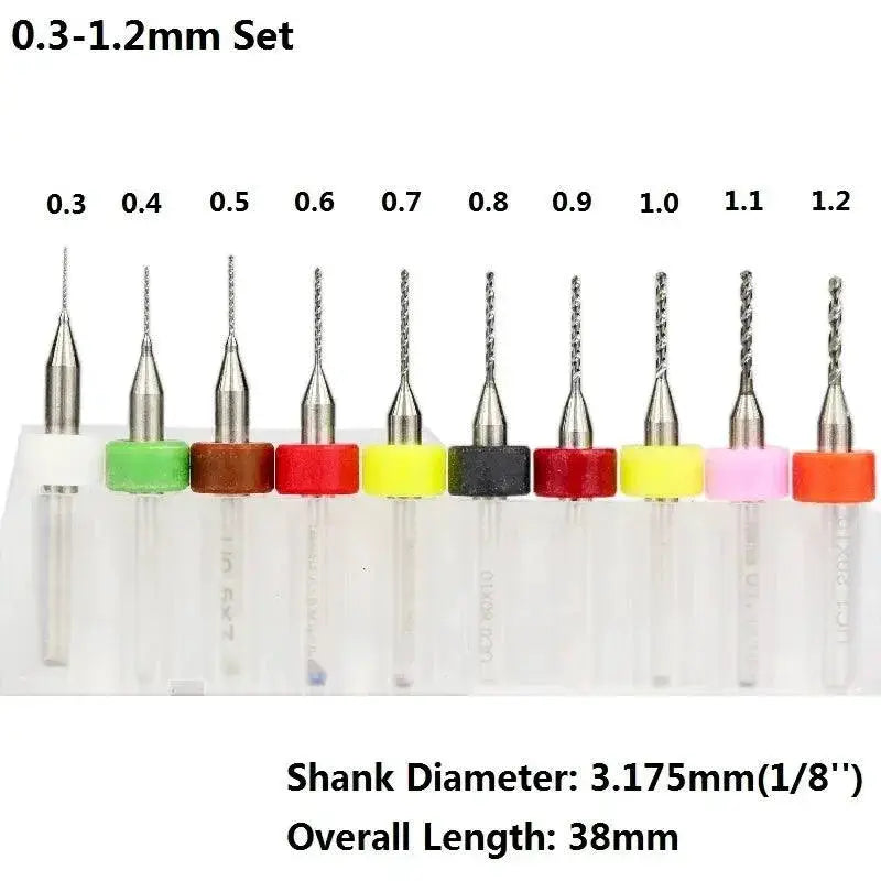 PCB Mini Drill Bits Tungsten Carbide CNC Set 0.3 to 1.2mm