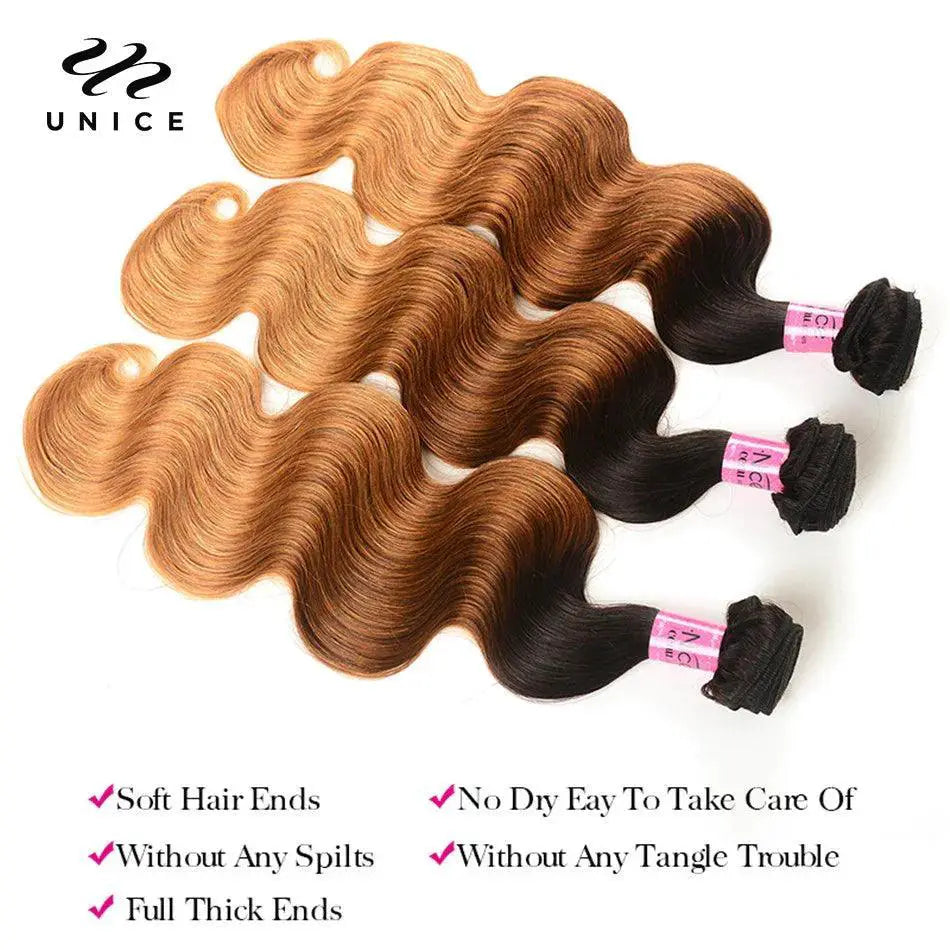 Peruvian Ombre Body Wave Hair Bundle Remy Blend Luxury