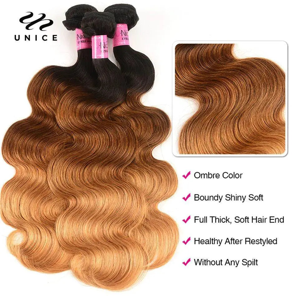 Peruvian Ombre Body Wave Hair Bundle Remy Blend Luxury