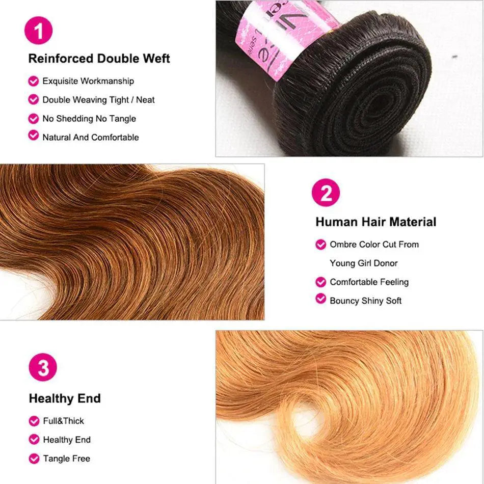 Peruvian Ombre Body Wave Hair Bundle Remy Blend Luxury