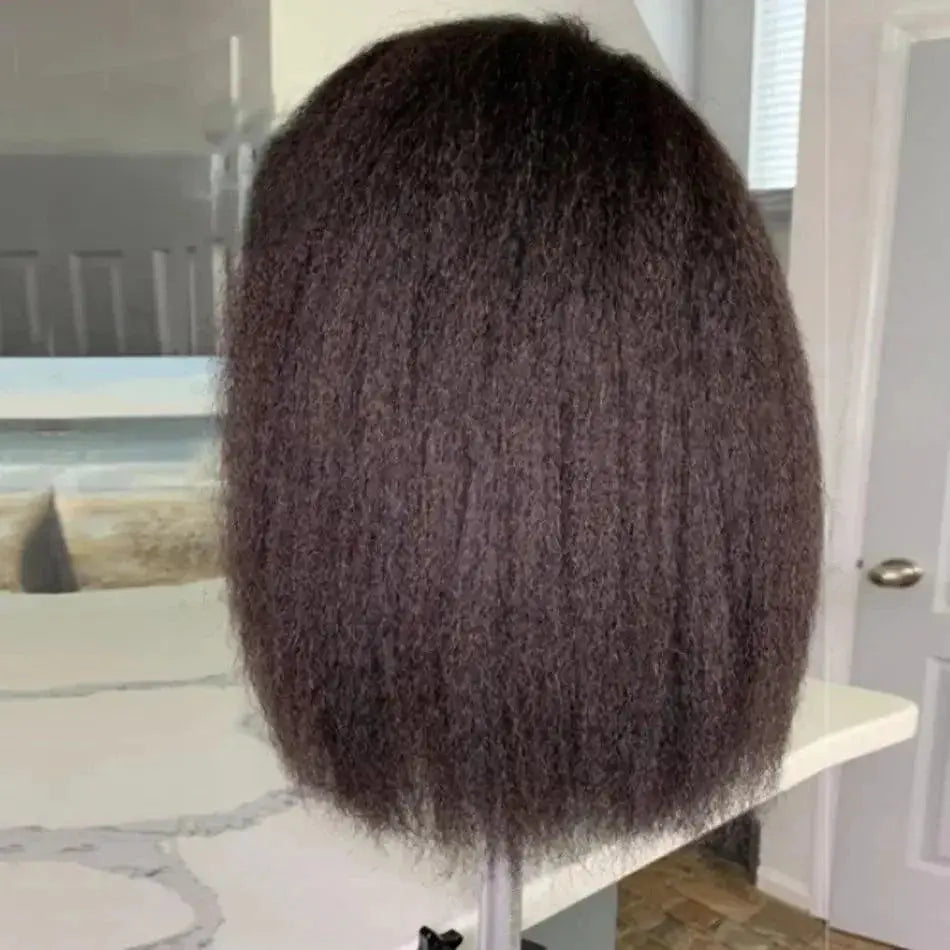Peruvian Remy Kinky Straight Bob Wig HD Lace Yaki Texture