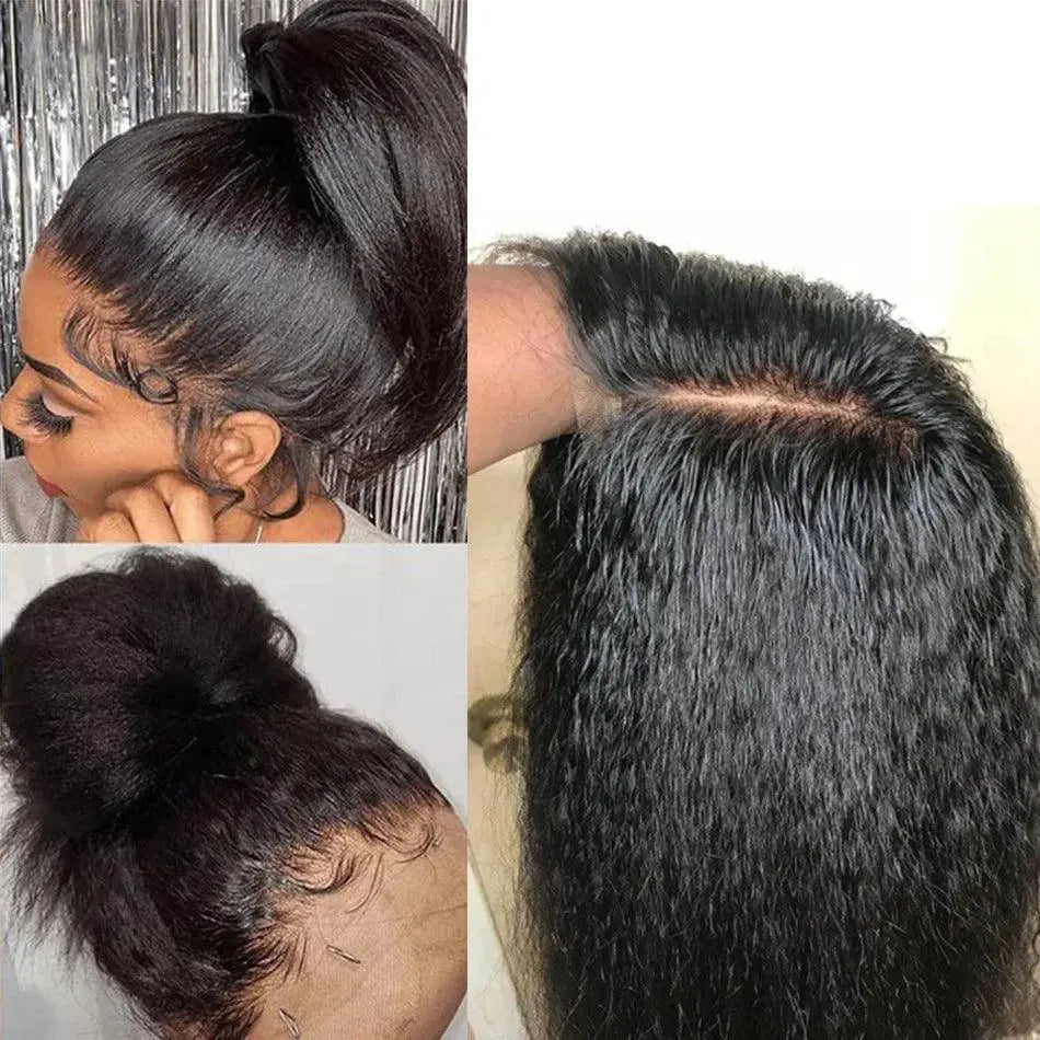 Peruvian Remy Kinky Straight Bob Wig HD Lace Yaki Texture