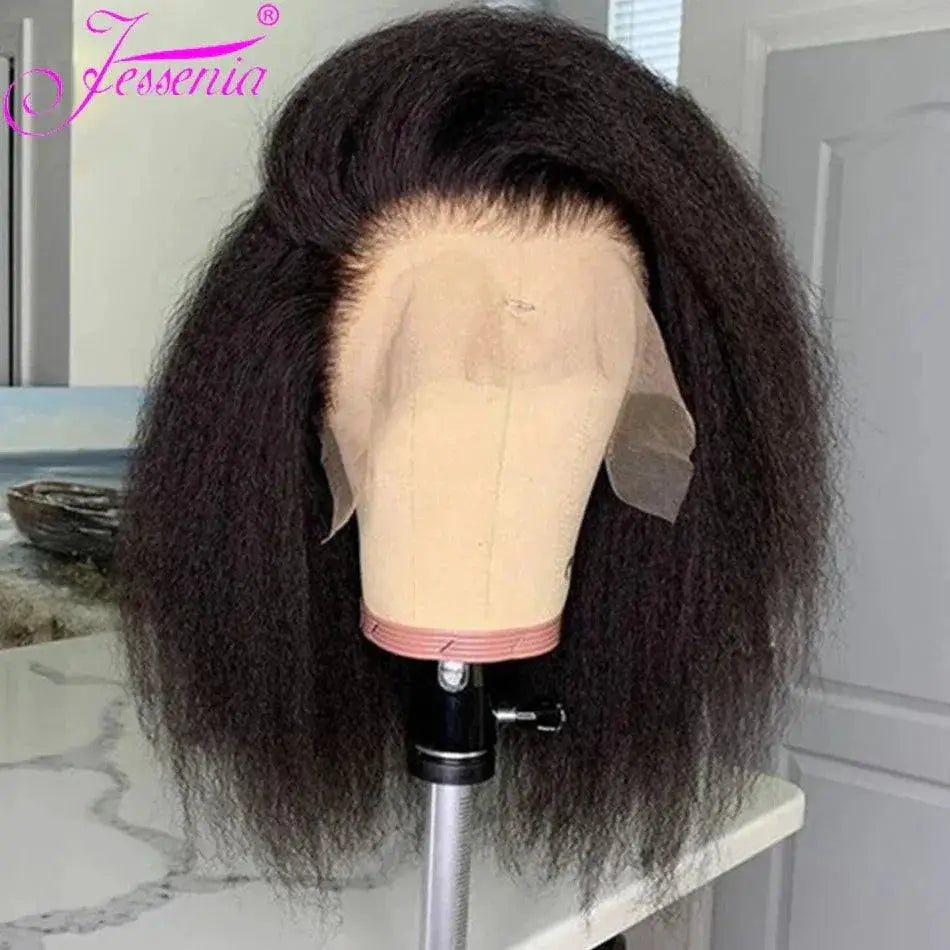 Peruvian Remy Kinky Straight Bob Wig HD Lace Yaki Texture