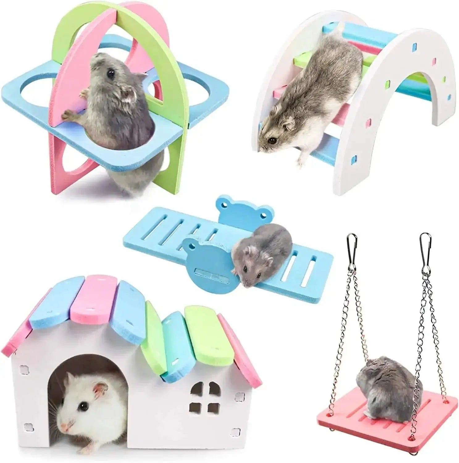 Hamster Rainbow Bridge Swing Toy Set Colorful DIY Climbing