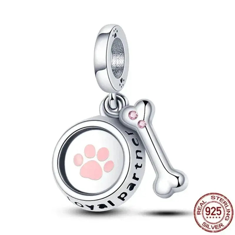 Pet Paw and Bone Charm Sterling Silver Bead Pandora Jewelry