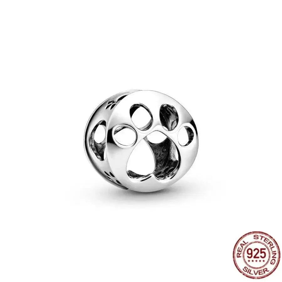 Pet Paw and Bone Charm Sterling Silver Bead Pandora Jewelry