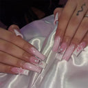 Pink Bow Press On Nails Elegant Pearl Coffin Accent Set