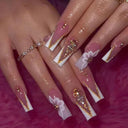 Pink Bow Press On Nails Elegant Pearl Coffin Accent Set