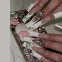 Pink Bow Press On Nails Elegant Pearl Coffin Accent Set