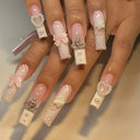 Pink Bow Press On Nails Elegant Pearl Coffin Accent Set