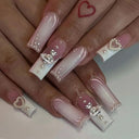 Pink Bow Press On Nails Elegant Pearl Coffin Accent Set