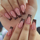 Pink Bow Press On Nails Elegant Pearl Coffin Accent Set