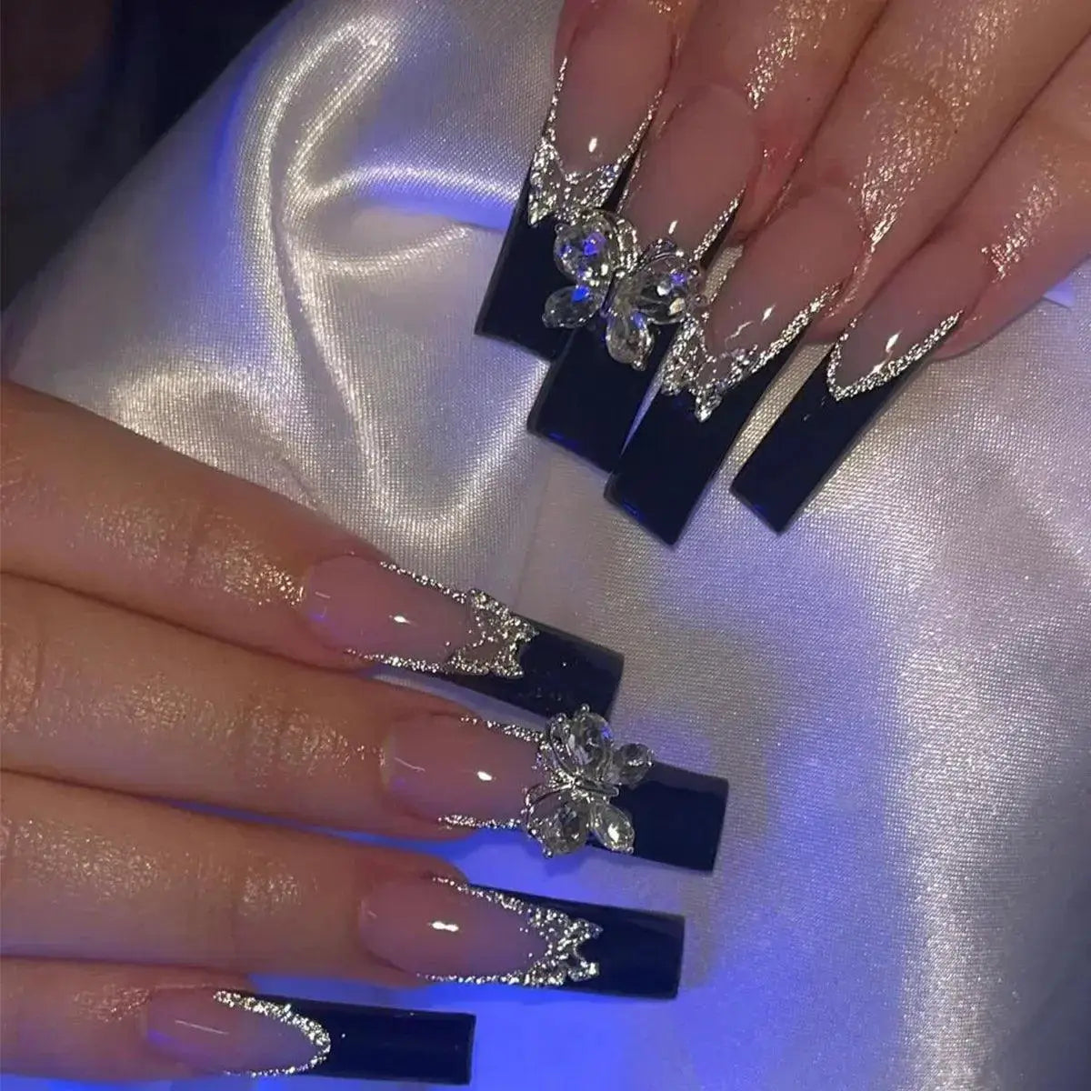 Pink Bow Press On Nails Elegant Pearl Coffin Accent Set