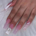 Pink Bow Press On Nails Elegant Pearl Coffin Accent Set