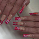 Pink Bow Press On Nails Elegant Pearl Coffin Accent Set