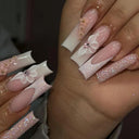 Pink Bow Press On Nails Elegant Pearl Coffin Accent Set