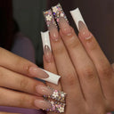 Pink Bow Press On Nails Elegant Pearl Coffin Accent Set