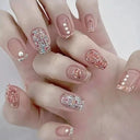Pink Butterfly Rhinestone Press-On Acrylic Nails Set 24 Pieces