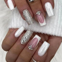 Pink Butterfly Rhinestone Press-On Acrylic Nails Set 24 Pieces