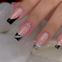 Pink Butterfly Rhinestone Press-On Acrylic Nails Set 24 Pieces