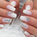 Pink Butterfly Rhinestone Press-On Acrylic Nails Set 24 Pieces