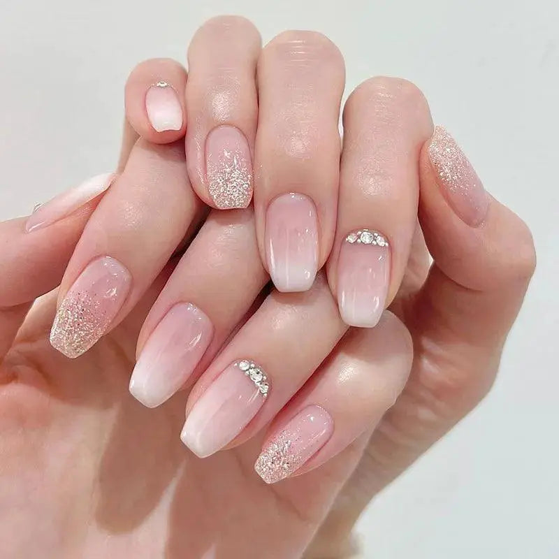 Pink Butterfly Rhinestone Press On Acrylic Nails 24 Pieces