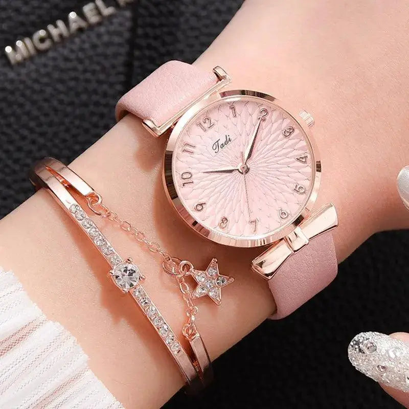Pink Dial Luxury Quartz Bracelet Watch Fashion Statement