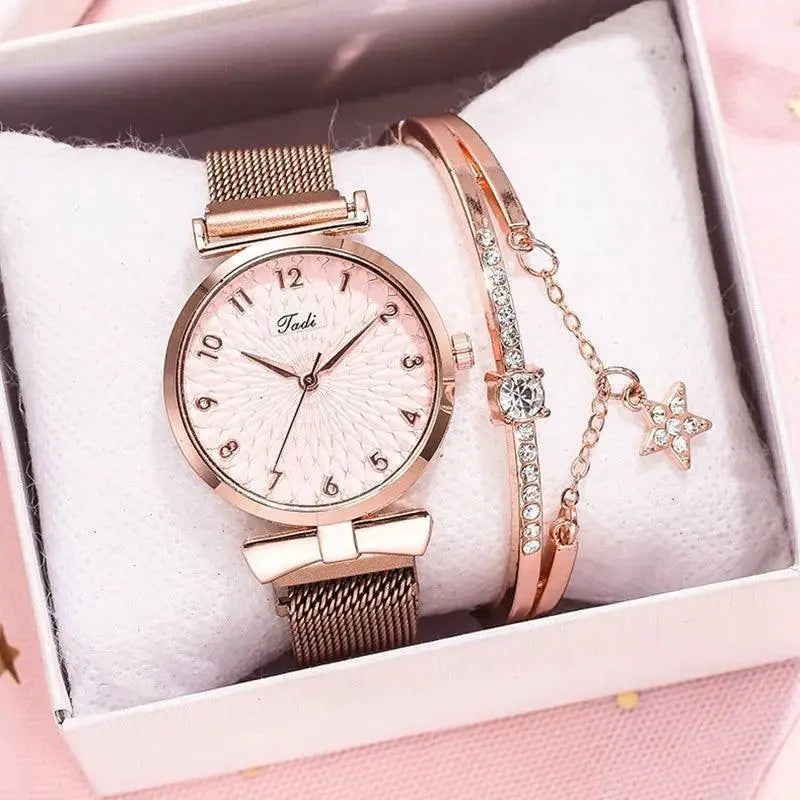 Pink Dial Luxury Quartz Bracelet Watch Fashion Statement