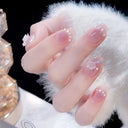Pink Glitter French Short Coffin Nail Tips Quality Design
