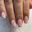 Pink Glitter French Short Coffin Nail Tips Quality Design