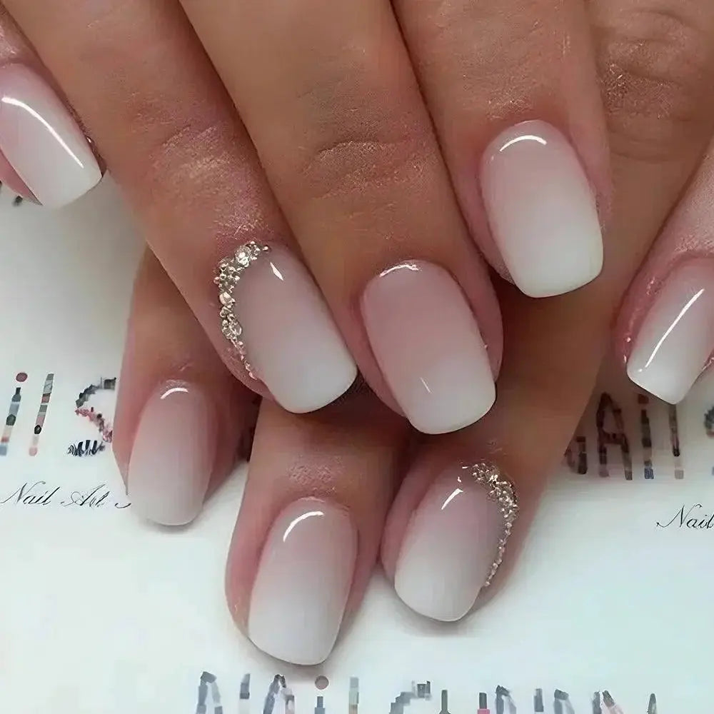 Pink Glitter French Short Coffin Nail Tips Quality Design