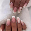 Pink Glitter French Short Coffin Nail Tips Quality Design