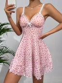 Pink Lace Pajama Dress Luxurious Floral Nightwear Straps