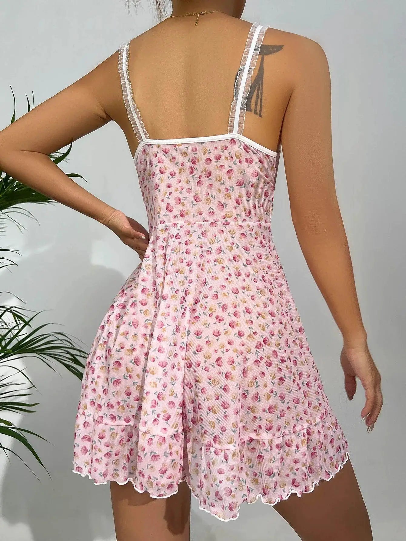 Pink Lace Pajama Dress Luxurious Floral Nightwear Straps