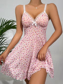 Pink Lace Pajama Dress Luxurious Floral Nightwear Straps