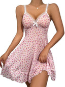 Pink Lace Pajama Dress Luxurious Floral Nightwear Straps