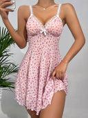 Pink Lace Pajama Dress Luxurious Floral Nightwear Straps