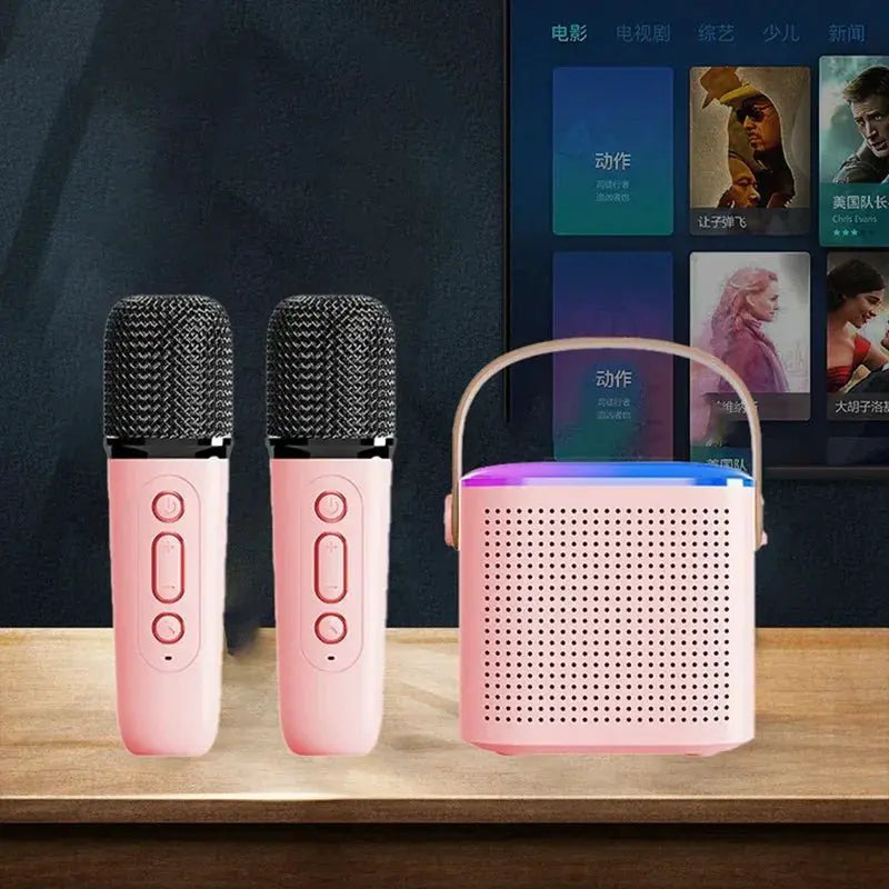 Pink Portable Bluetooth 5.3 Speaker With 2 Wireless Mics - OurLum.com